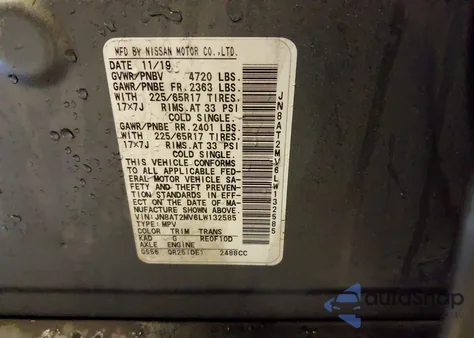 2020 Nissan Rogue Sv Intelligent Awd z USA, uszkodzony, nr VIN JN8AT2MV6LW132585